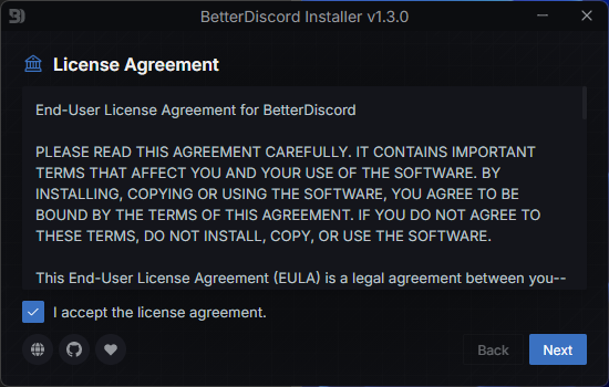 I accept the license agreement.
